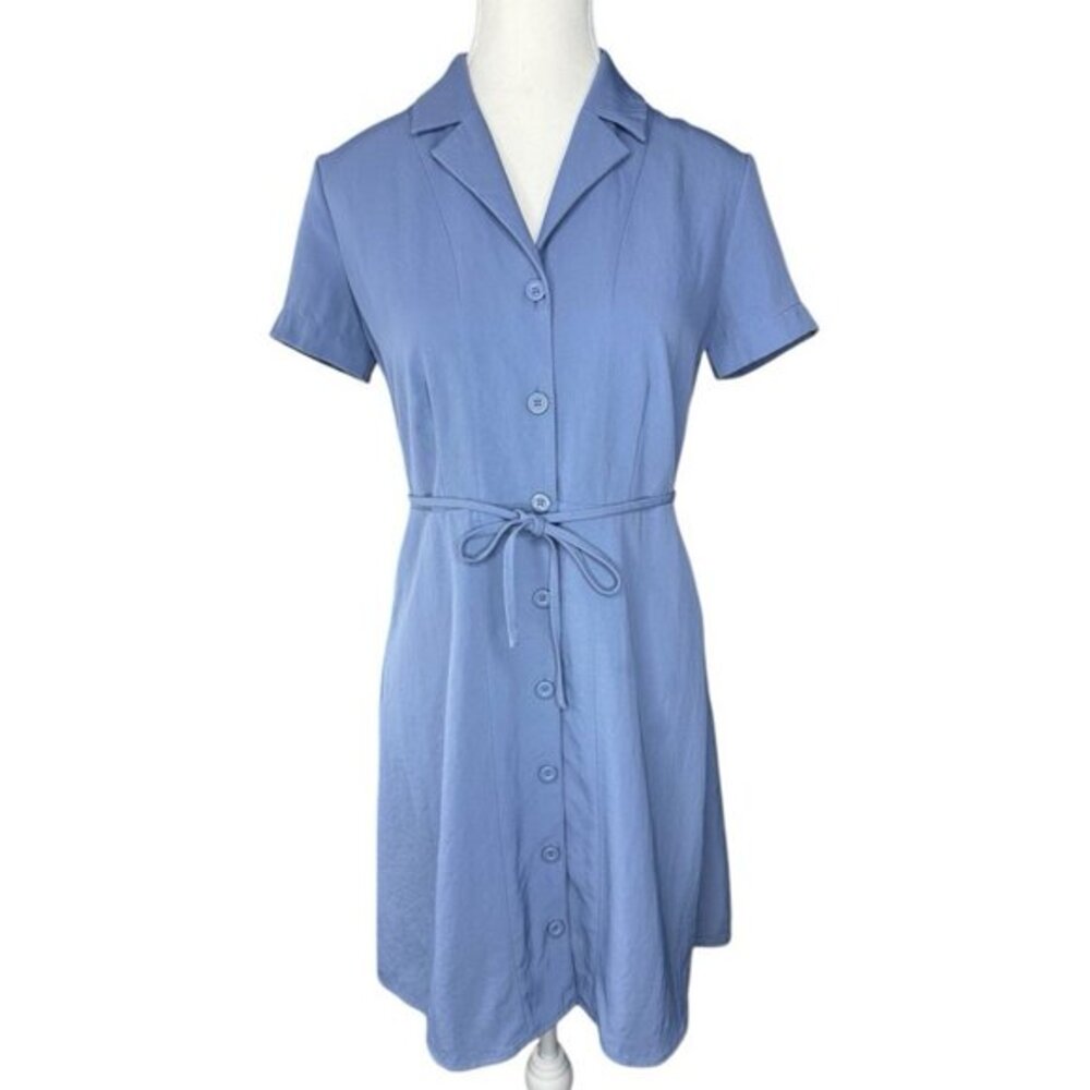 Everlane Women's Dusty Blue The Japanese GoWeave Notch Shirt Dress 0/C34.75‎